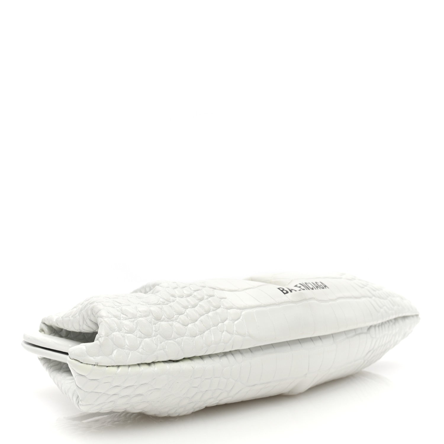 Balenciaga Shiny Supple Calfskin Logo Crocodile Embossed XL Cloud Clutch White 3 of 11