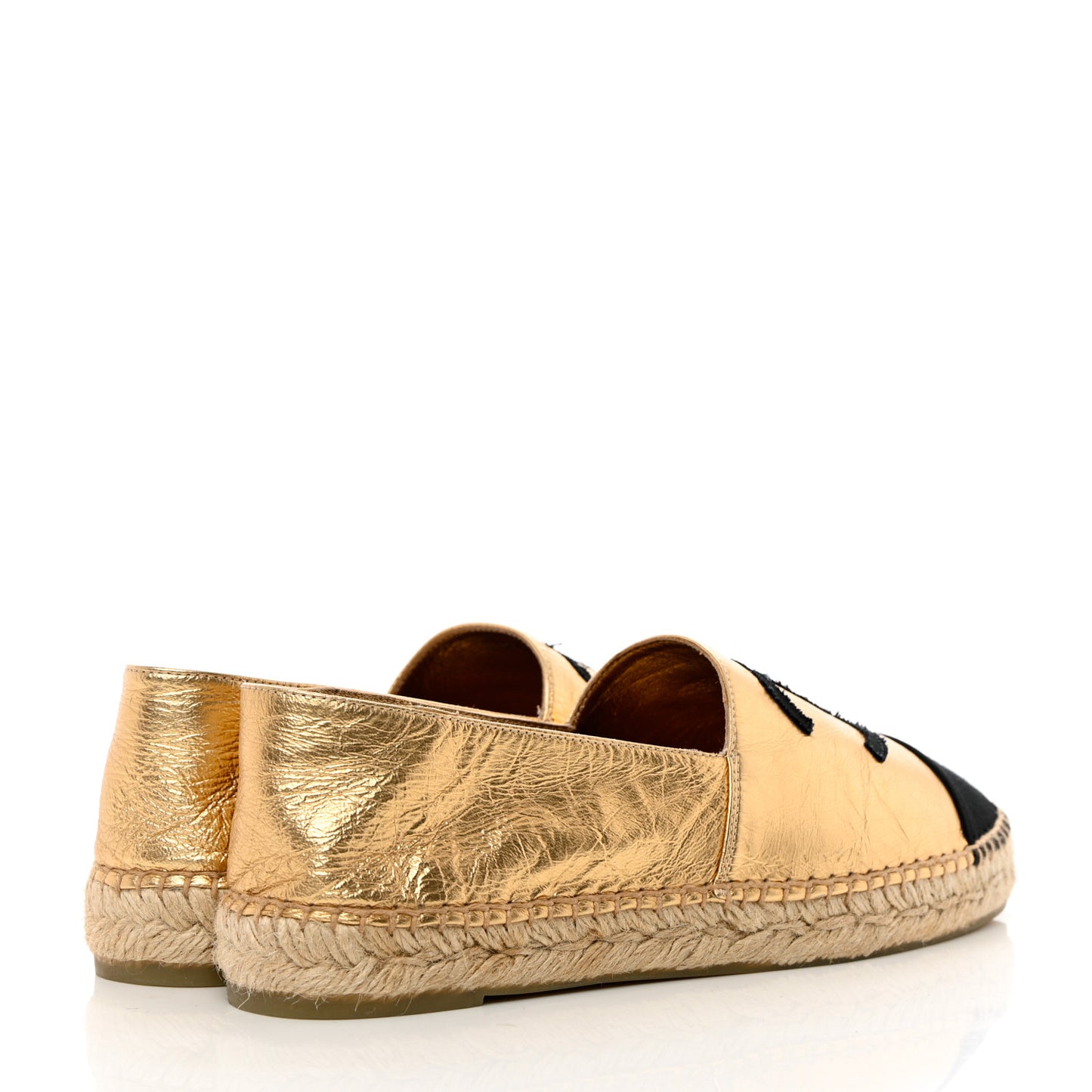 Laminated Lambskin Grosgrain CC Espadrilles 40 Gold Black
