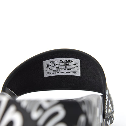 Balenciaga Rubber Wave Printed Womens Logo Pool Slide Sandals 36 Black 7 of 8
