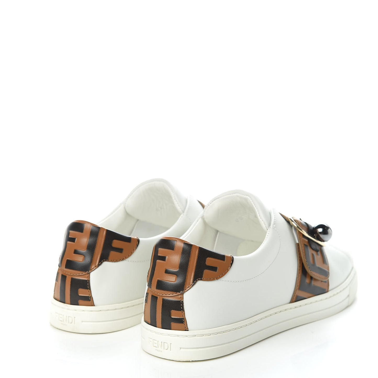 Vitello FF Embossed Pearland Slip On Sneakers 40 White Tobacco Moro