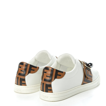 Fendi Vitello FF Embossed Pearland Slip On Sneakers 40 White Tobacco Moro 4 of 9