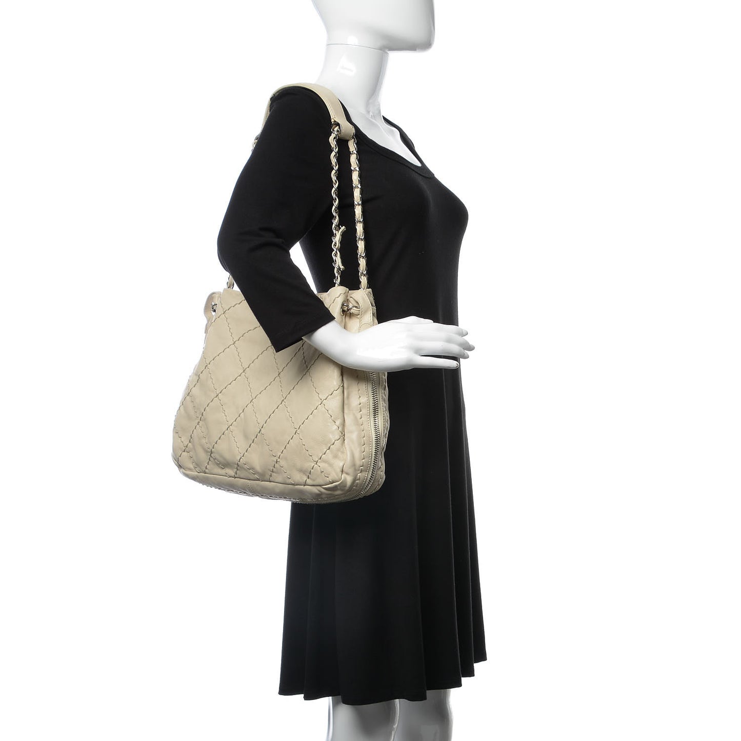 Lambskin Stitched Expandable Tote Ivory
