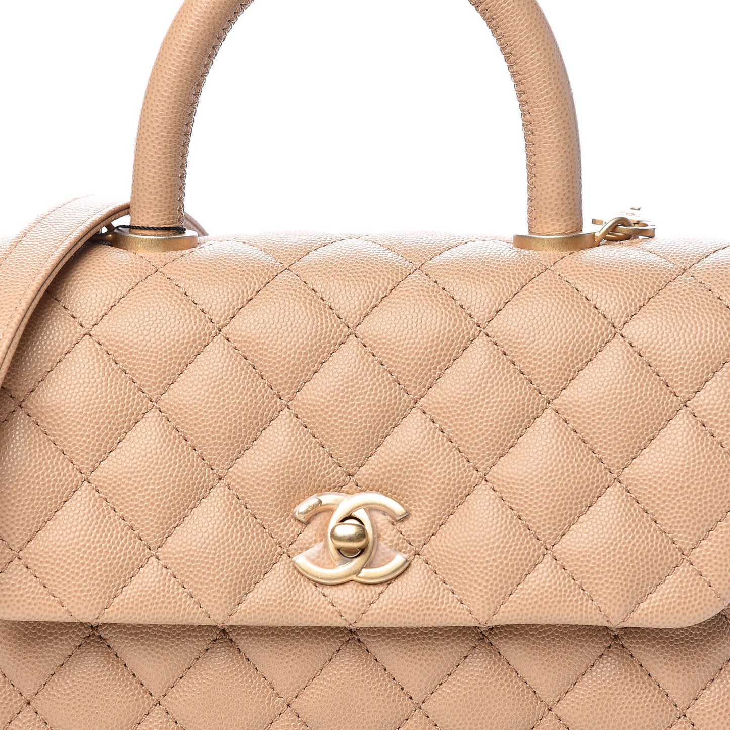 Caviar Quilted Mini Coco Handle Flap Beige