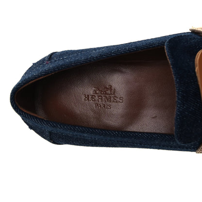 Hermes Denim Canvas Calfskin Womens Destin Loafer 36 Bleu Brut Gold 7 of 11