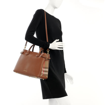 Burberry Grainy Calfskin House Check Medium Banner Tote Tan 2 of 9