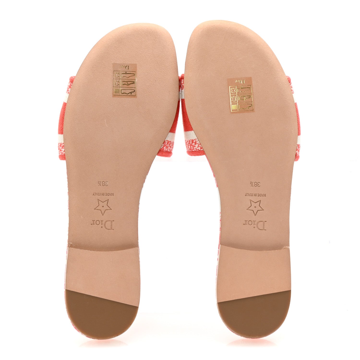 Christian Dior Canvas Toile De Jouy Embroidered Dway Flat Slide Sandals 38.5 Coral 6 of 10