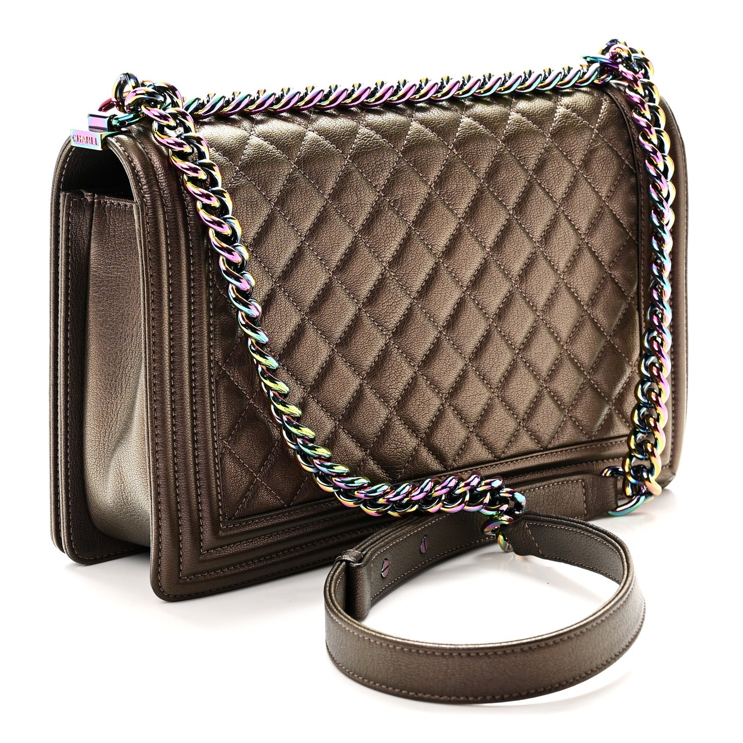 Iridescent Goatskin Quilted New Medium Boy Flap Bronze
