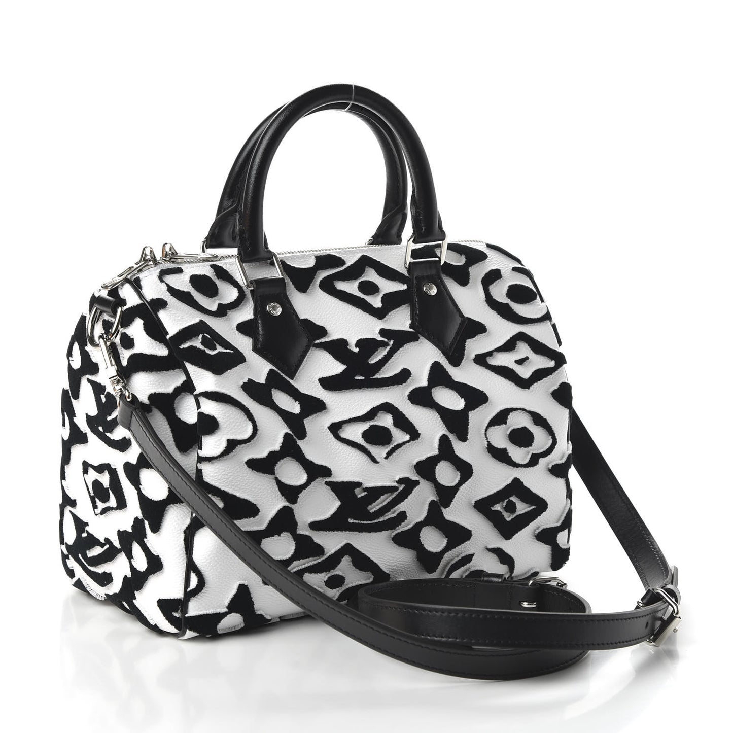 X UF Tufted Monogram Speedy Bandouliere 25 White Black