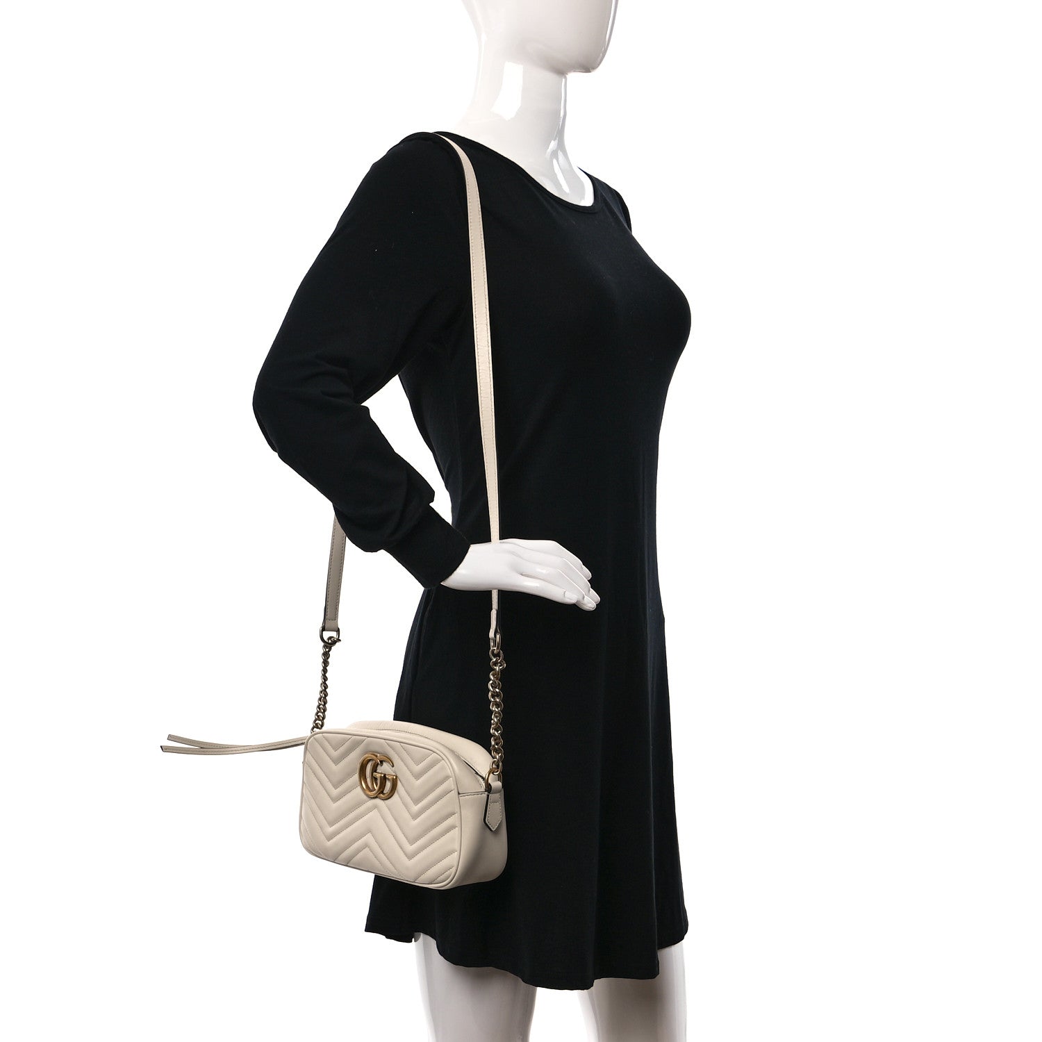 Gucci Calfskin Matelasse Small GG Marmont Chain Shoulder Bag White 2 of 13