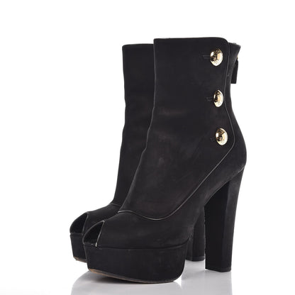 Louis Vuitton Suede Peep Toe Ankle Boots 37 Black 3 of 23