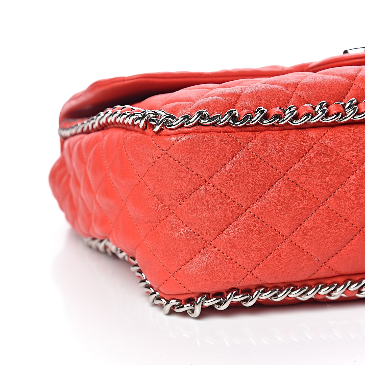 Washed Lambskin Quilted Maxi Chain Around Flap Red