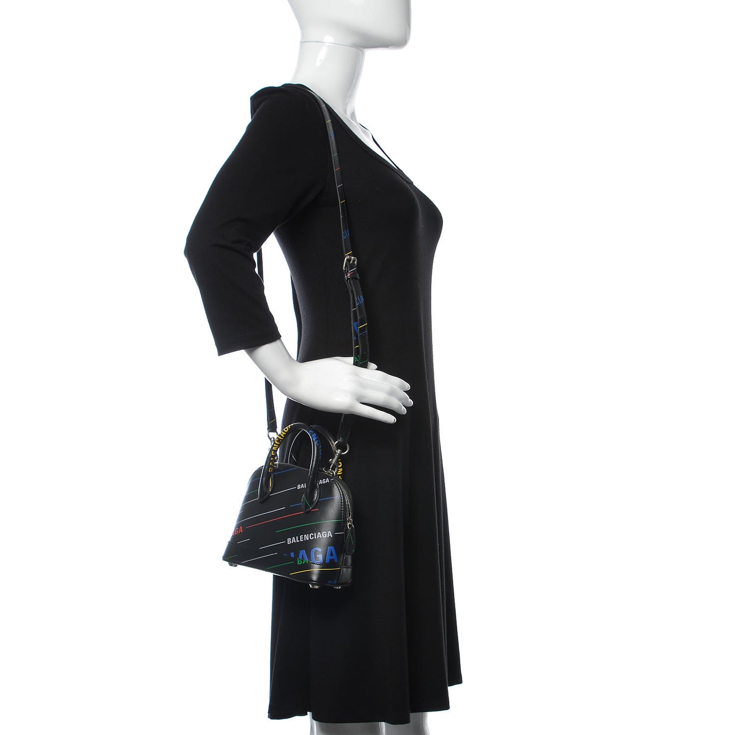 Calfskin Logo Print XXS Ville Top Handle Bag Black Multicolor