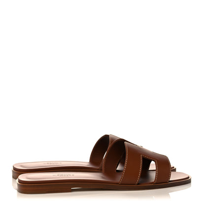 Hermes Box Calfskin Oran Sandals 38.5 Gold 4 of 9