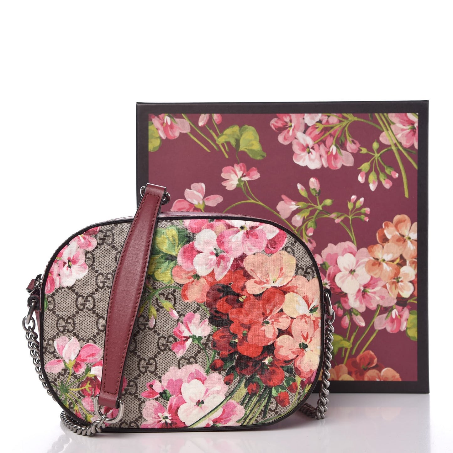 GG Supreme Monogram Blooms Mini Chain Shoulder Bag Beige Multicolor Dry Rose