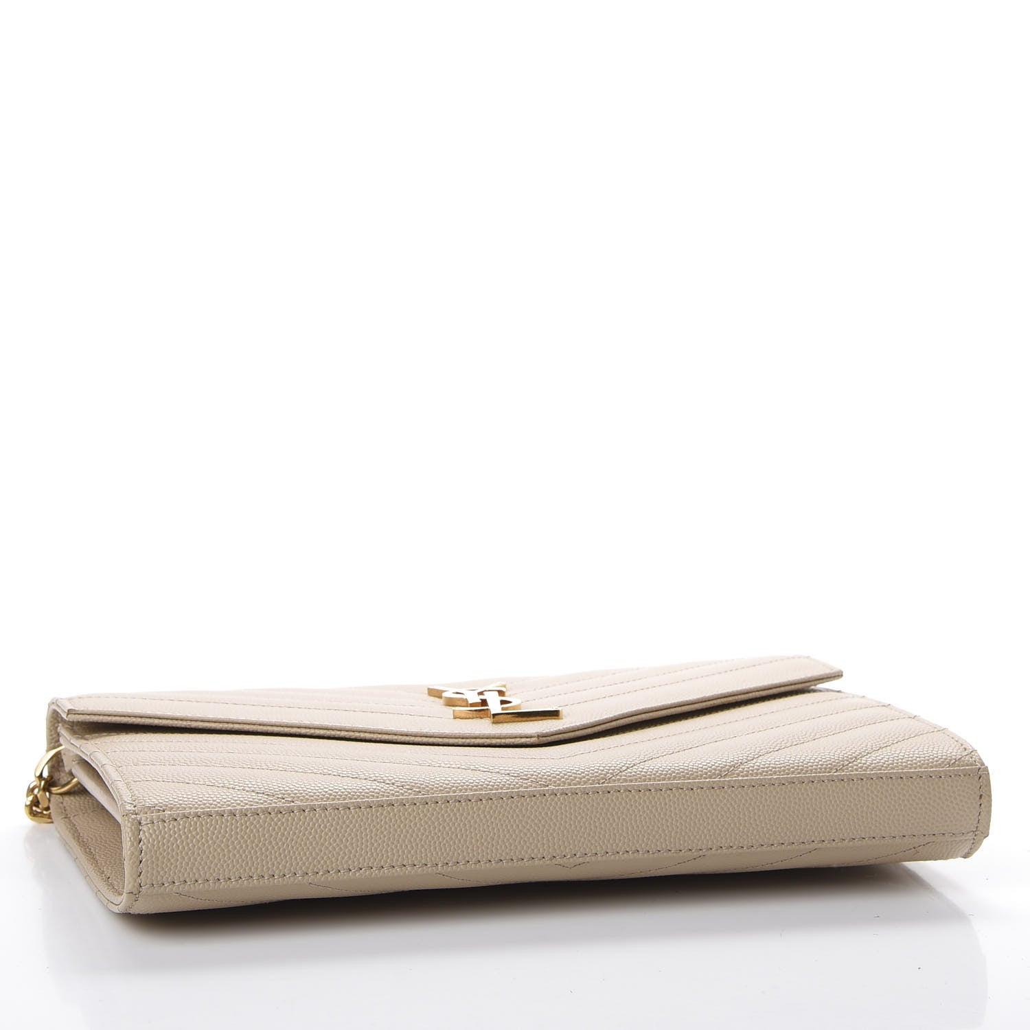 Saint Laurent Grain De Poudre Matelasse Chevron Monogram Chain Wallet Nude Powder 3 of 9