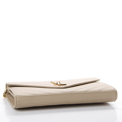 Saint Laurent Grain De Poudre Matelasse Chevron Monogram Chain Wallet Nude Powder 3 of 9