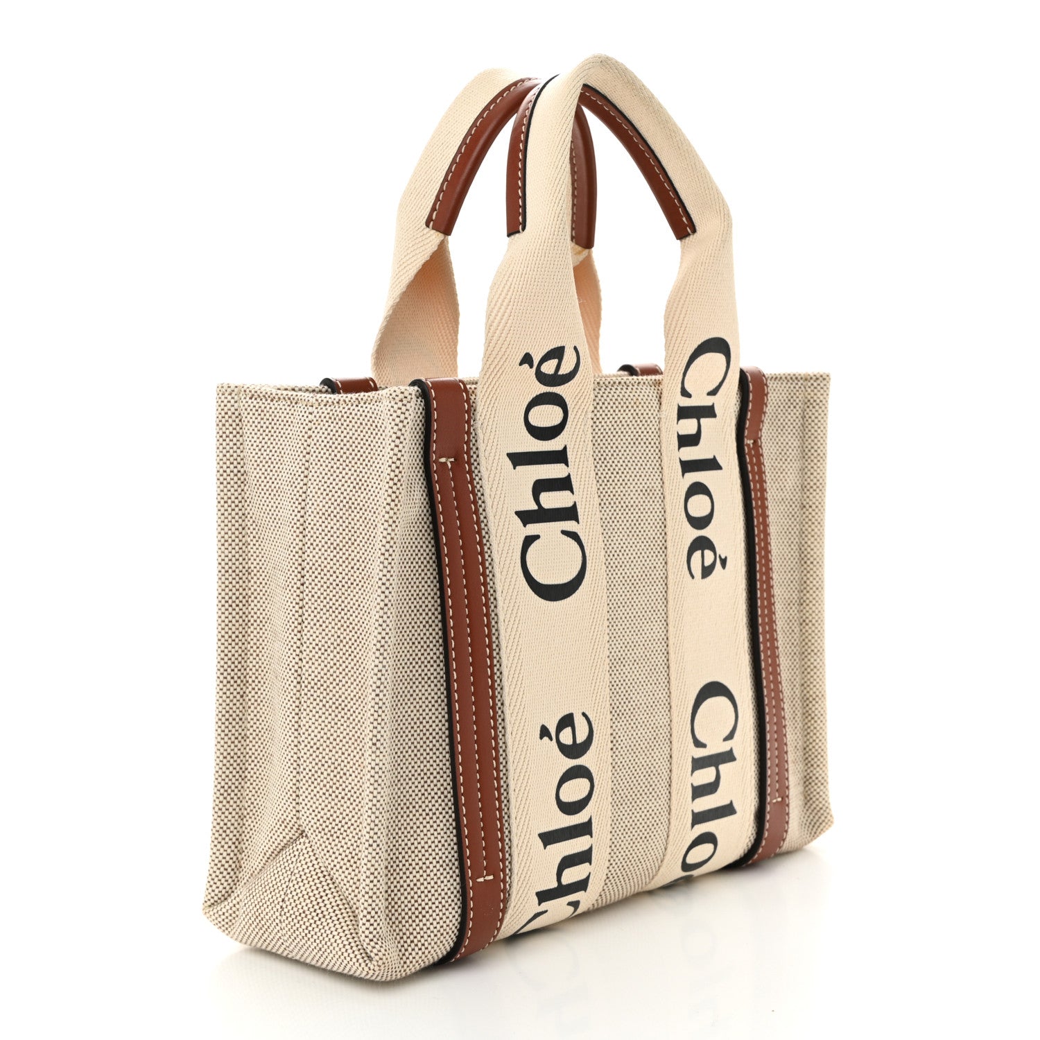 Chloe Cotton Calfskin Small Woody Ribbon Tote White Brown 3 of 10