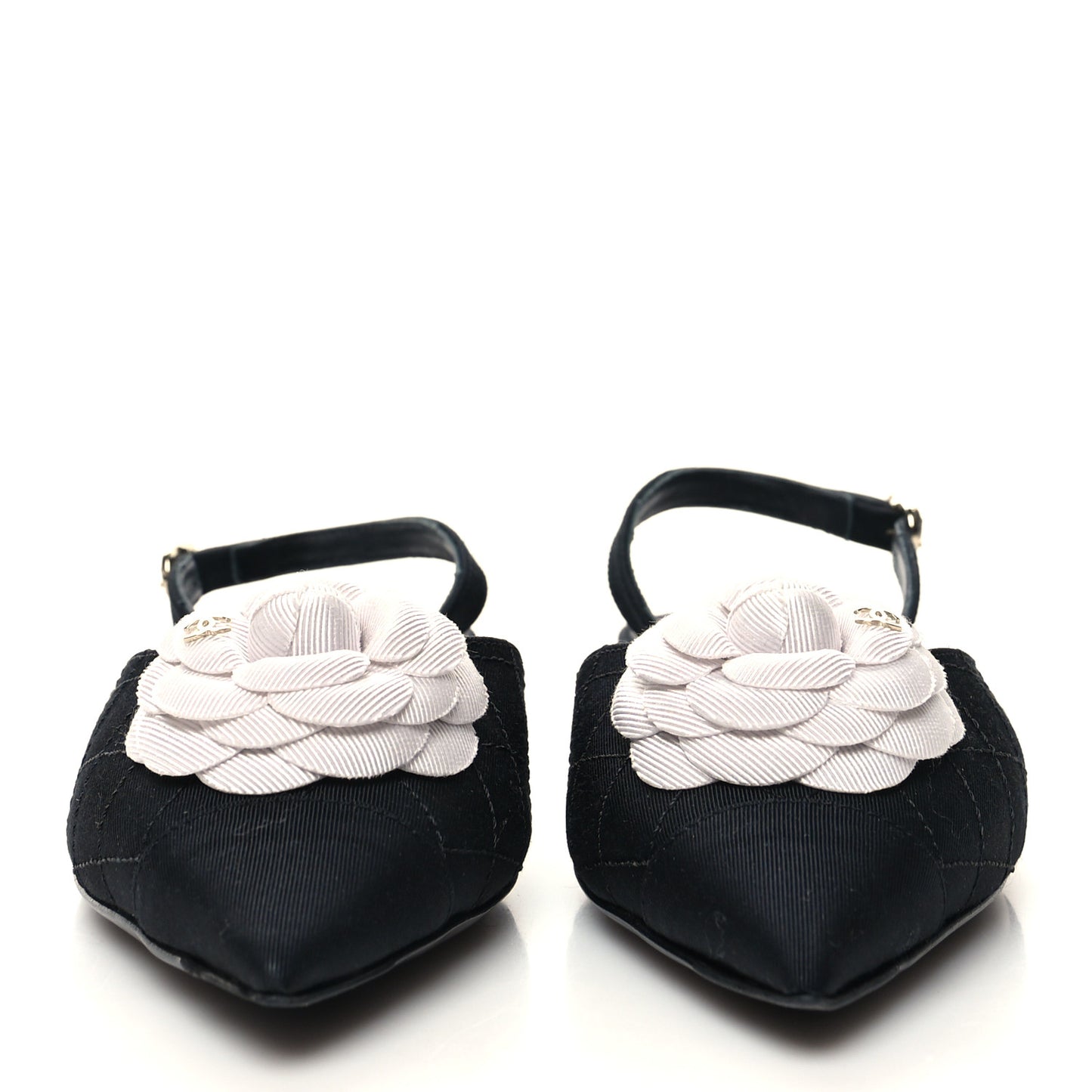 Lambskin Satin Camellia Slingback Flats 36 White Black