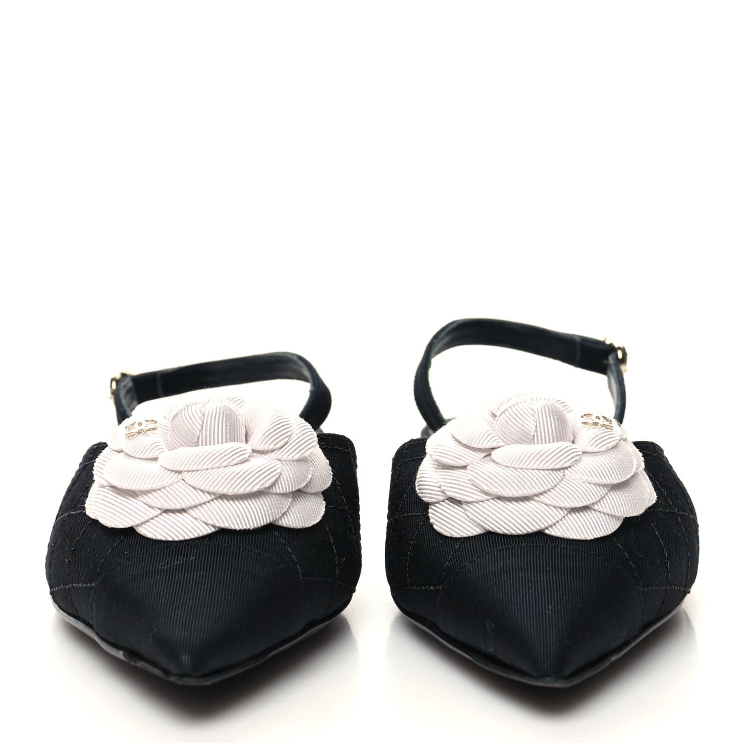 Chanel Lambskin Satin Camellia Slingback Flats 36 White Black 2 of 8