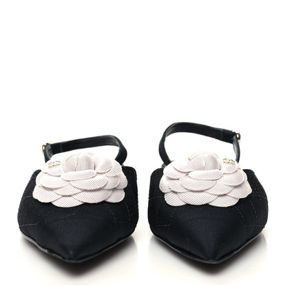 Chanel Lambskin Satin Camellia Slingback Flats 36 White Black 2 of 8