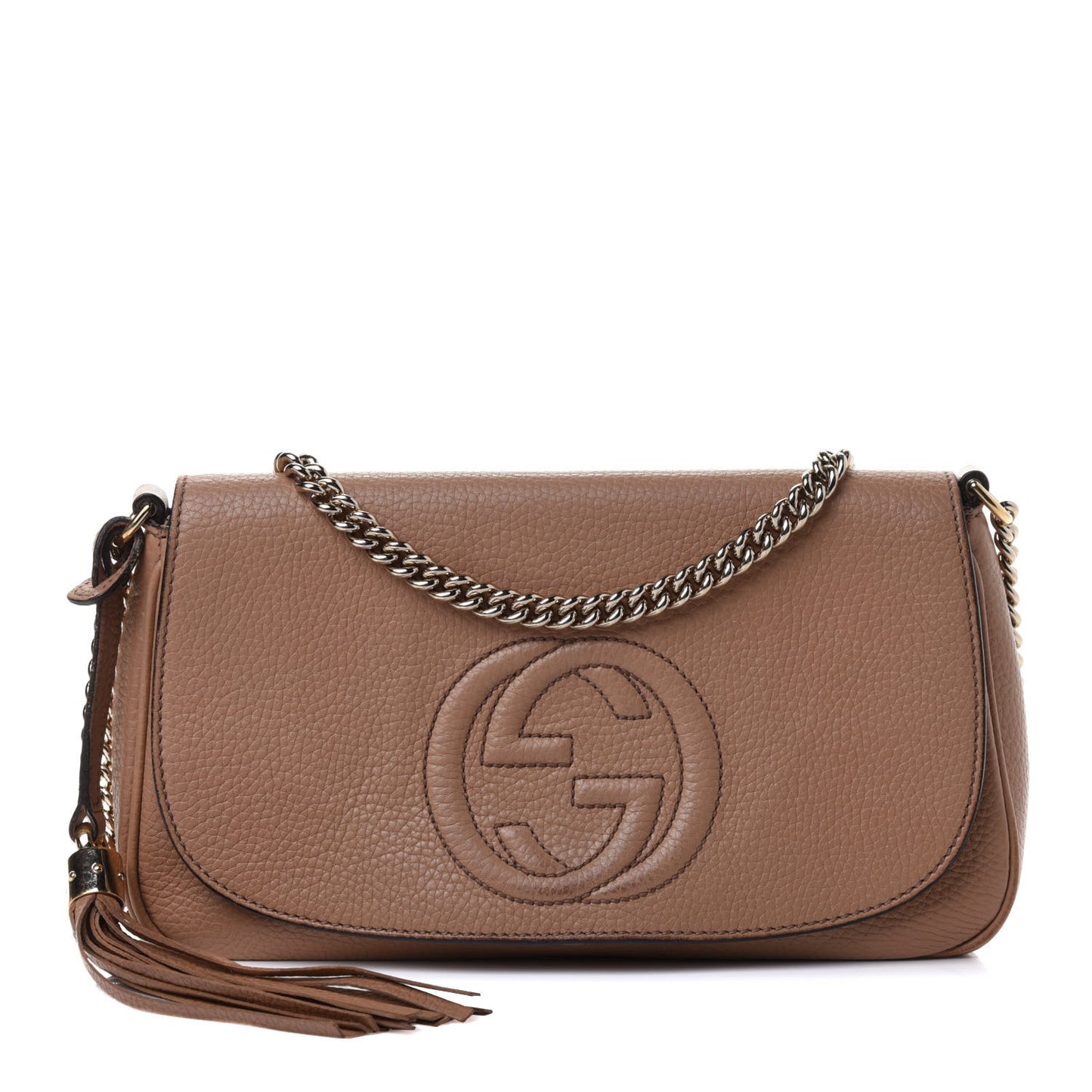 Pebbled Calfskin Medium Soho Flap Crossbody Camelia