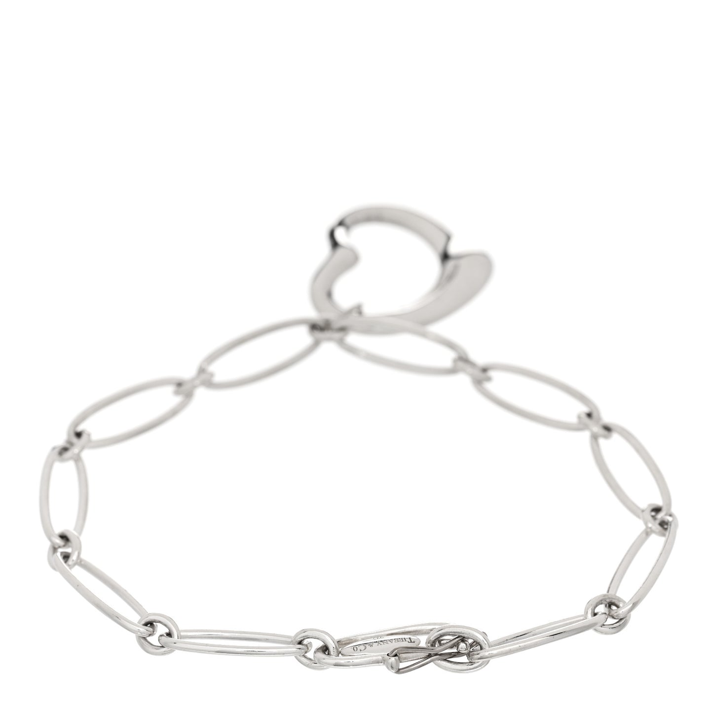 Sterling Silver Elsa Peretti Open Heart Oval Link Charm Bracelet
