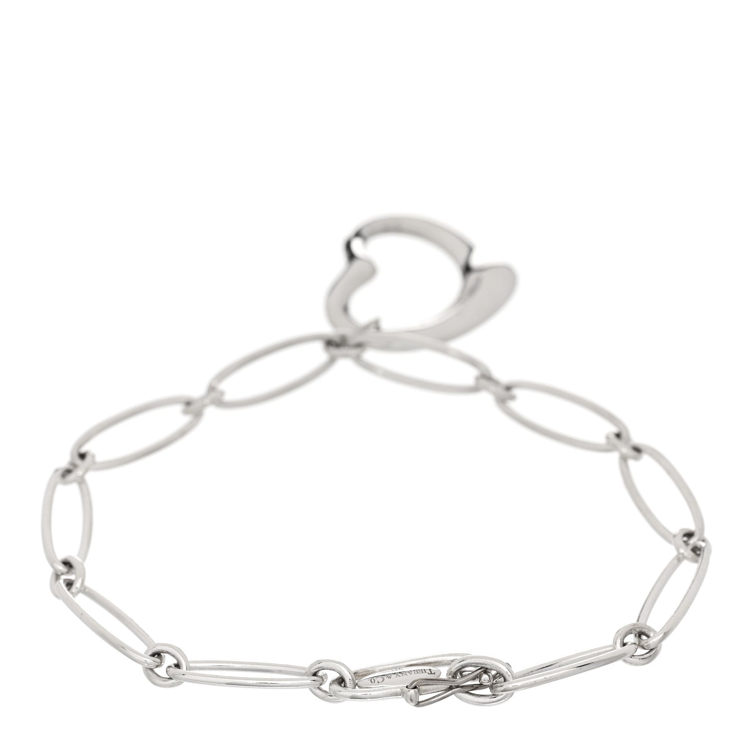 Tiffany Sterling Silver Elsa Peretti Open Heart Oval Link Charm Bracelet 2 of 4