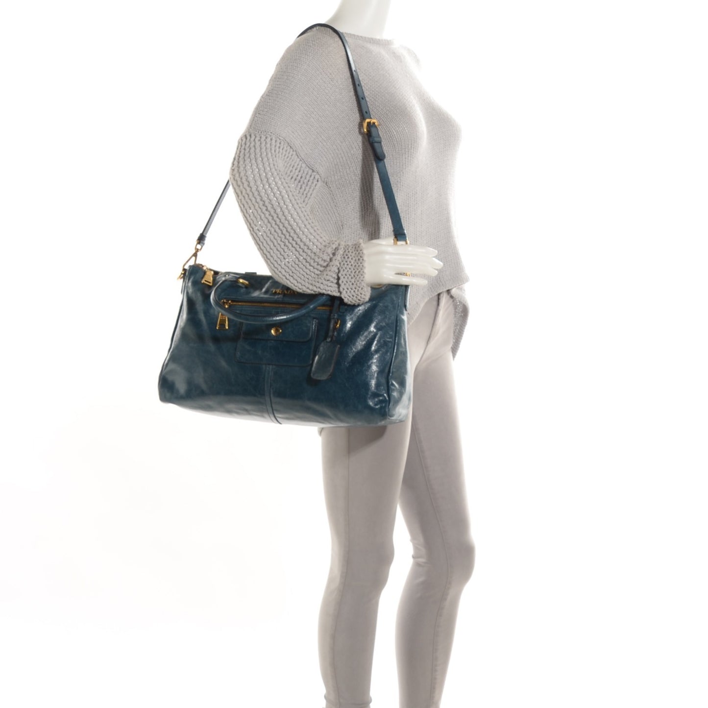 Vitello Shine Shopping Satchel Denim