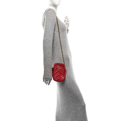 Gucci Calfskin Matelasse Mini GG Marmont Crossbody Bag Hibiscus Red 3 of 17