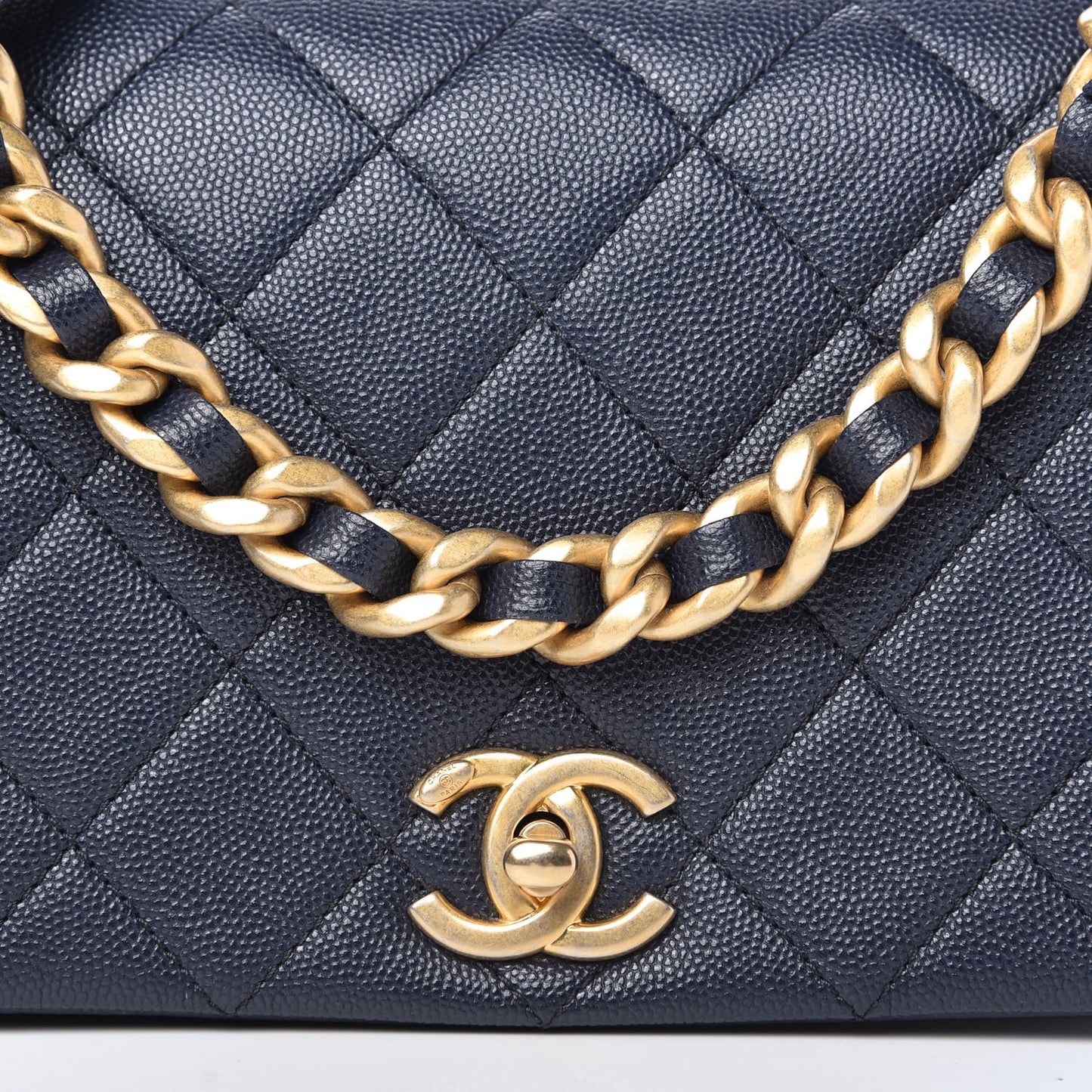 Caviar Quilted Small Fashion Therapy Flap Bag Navy Blue