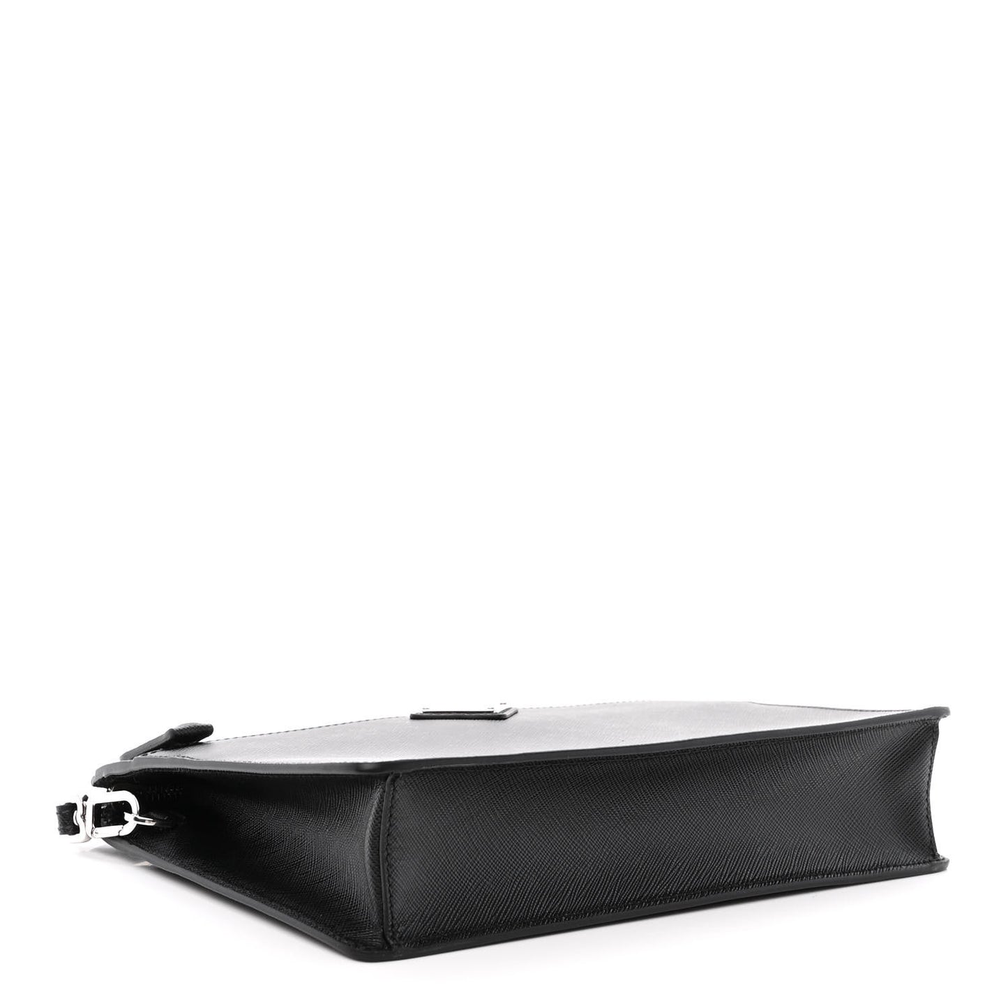 Saffiano Travel Metal Triangle Logo Wristlet Pouch Black