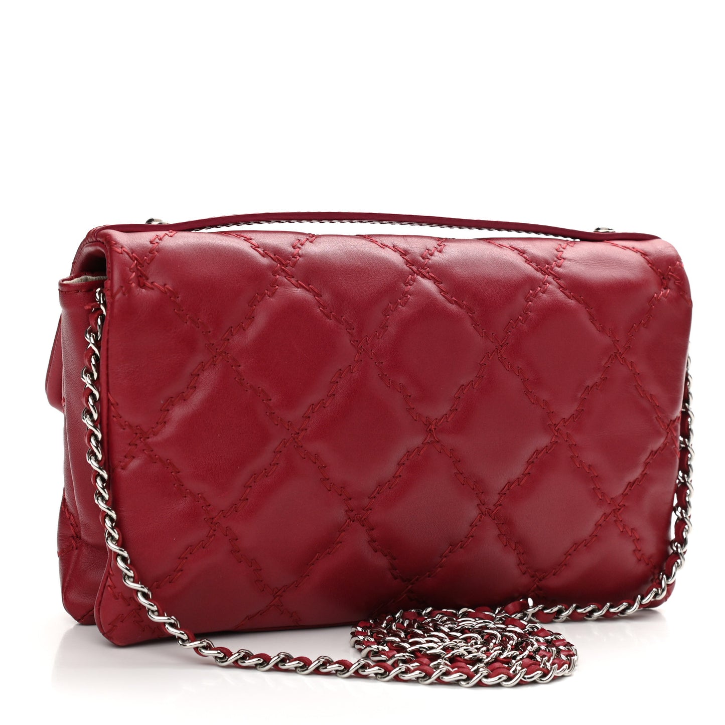 Calfskin Quilted Double Stitch Hamptons Clutch with Chain Red