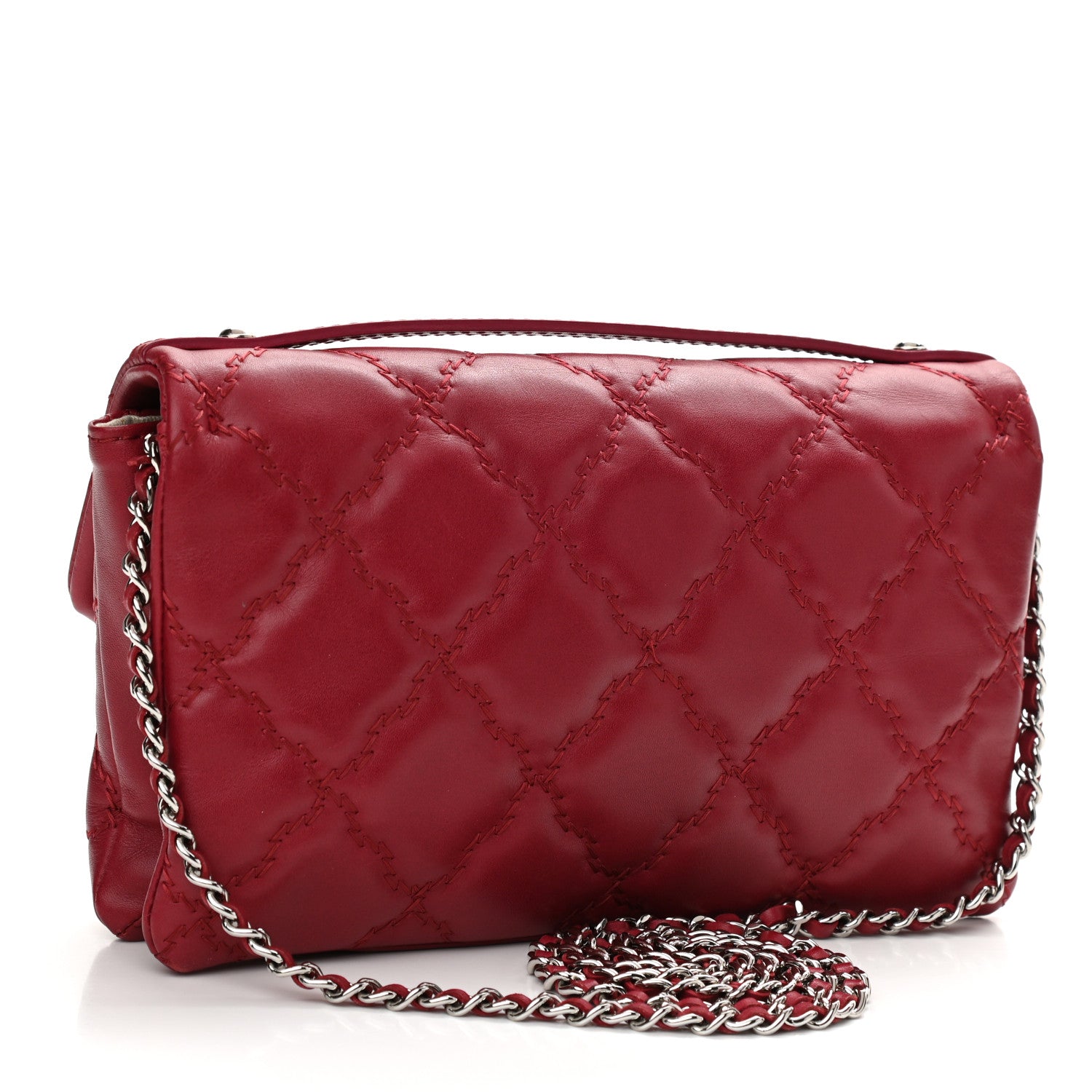 Chanel Calfskin Quilted Double Stitch Hamptons Clutch with Chain Red 3 of 11