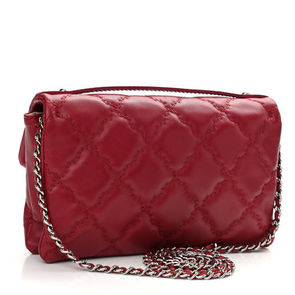 Chanel Calfskin Quilted Double Stitch Hamptons Clutch with Chain Red 3 of 11