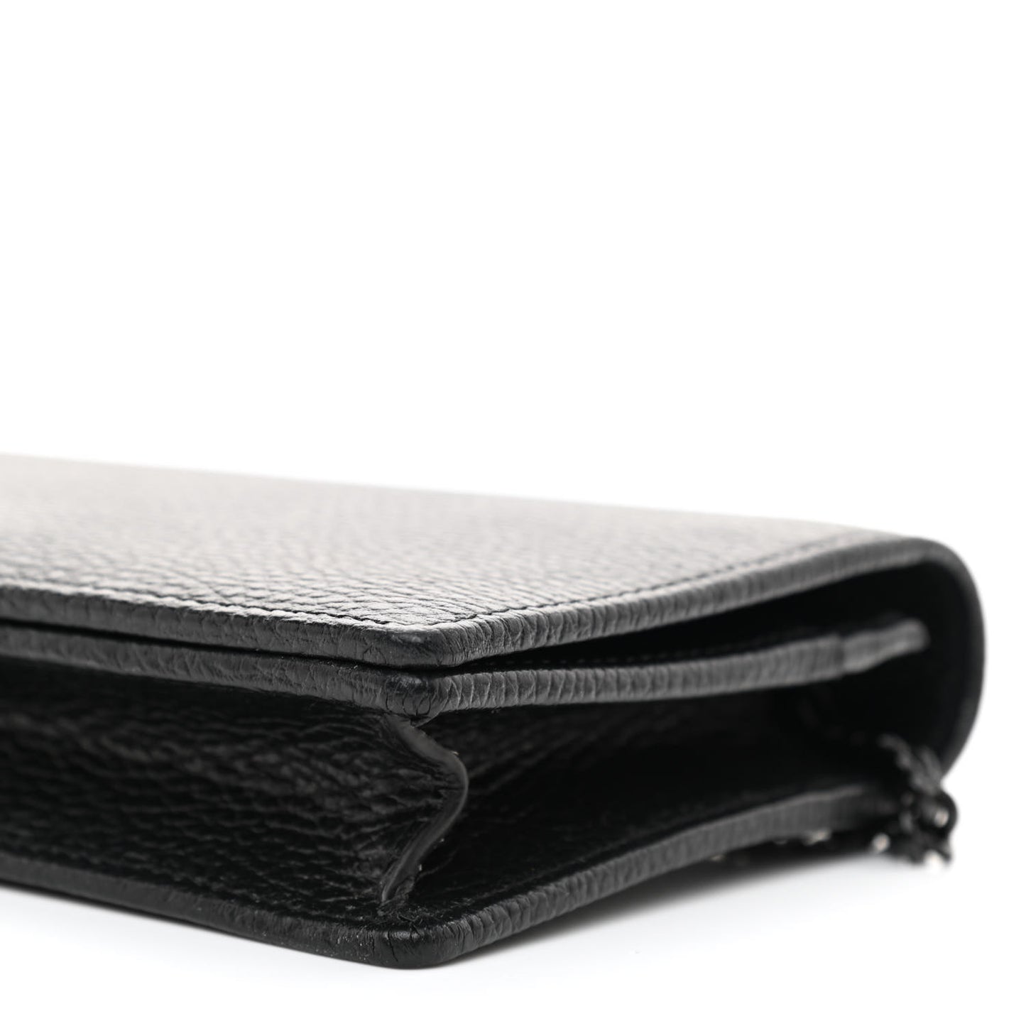 Dollar Calfskin Enamel Monochrome Mini GG Marmont Chain Wallet Black