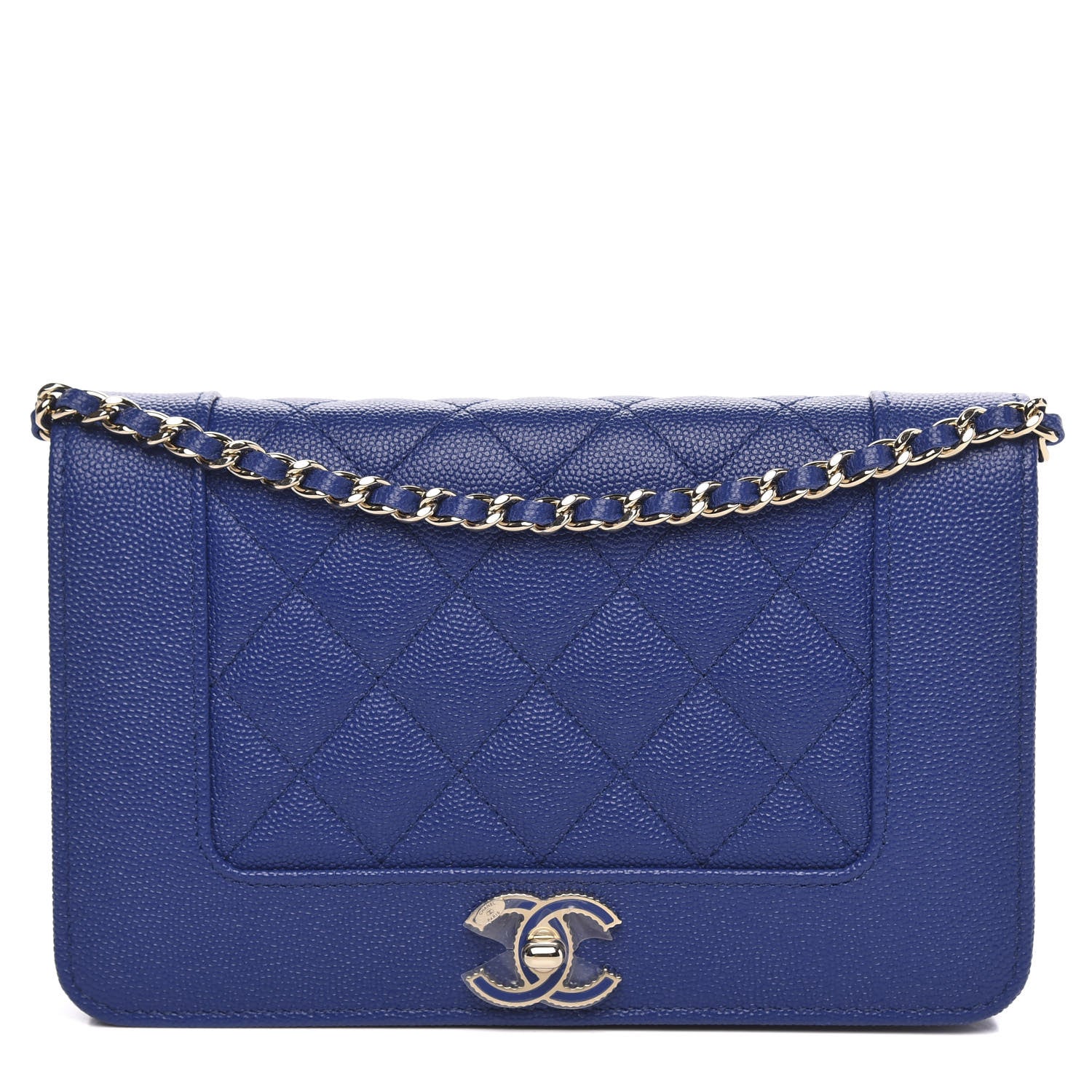 Chanel Caviar Quilted Vintage Mademoiselle Wallet On Chain WOC Blue 1 of 12