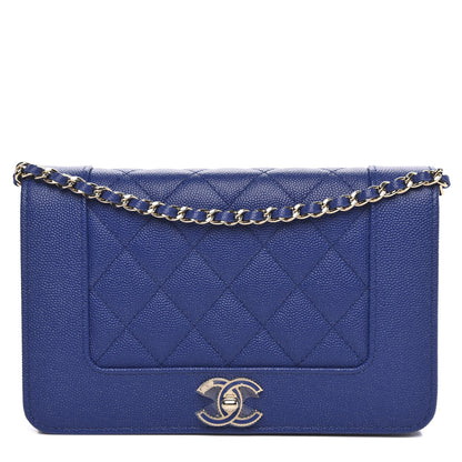 Chanel Caviar Quilted Vintage Mademoiselle Wallet On Chain WOC Blue 1 of 12