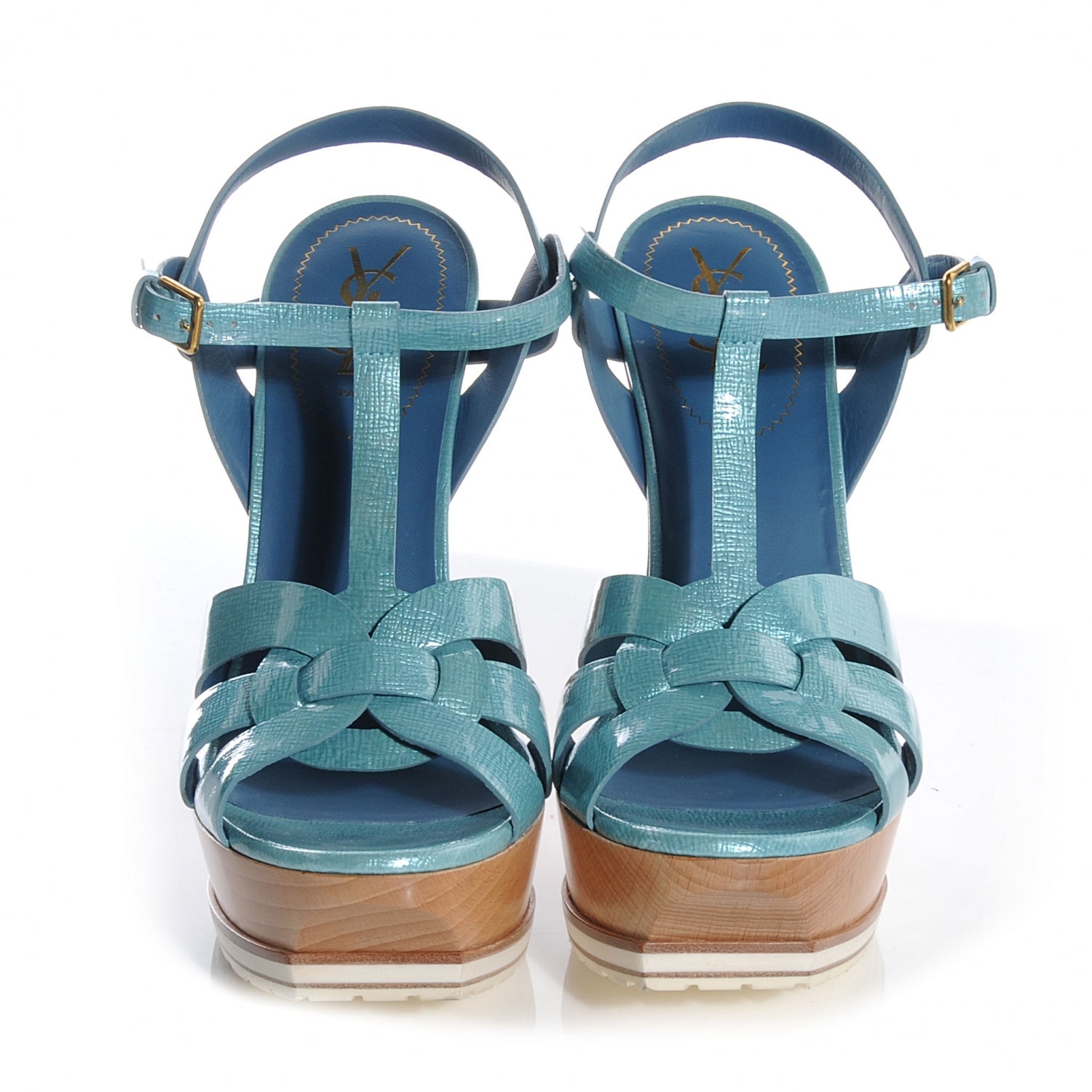Saint Laurent Patent Tribute Platform Sandals 41 Blue 2 of 7