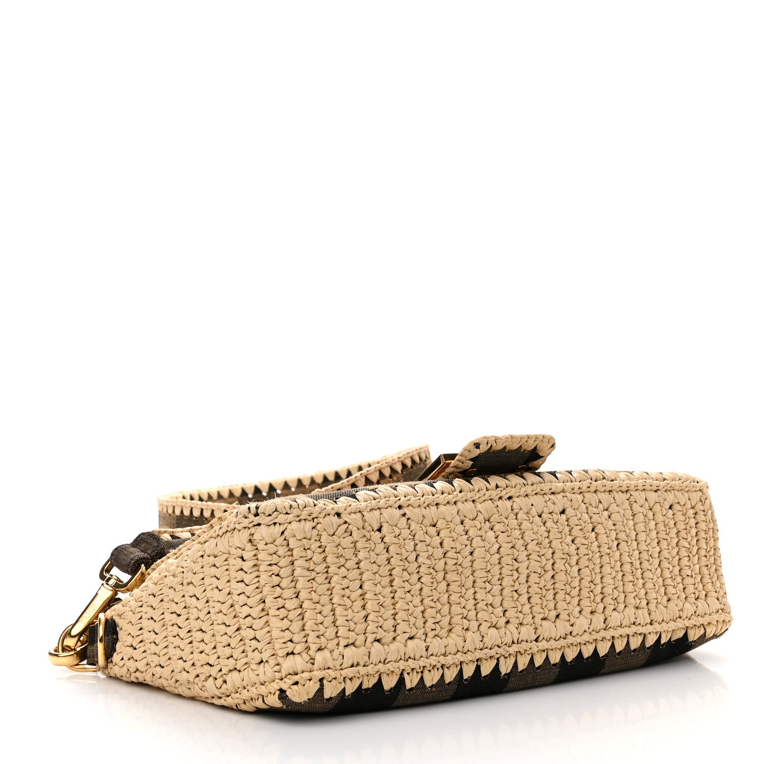 Fendi Fabric Jacquard Raffia Straw Pequin Gingham Woven Baguette Beige Black Natural 4 of 10