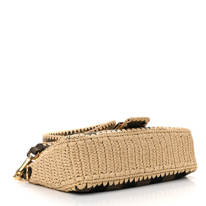 Fendi Fabric Jacquard Raffia Straw Pequin Gingham Woven Baguette Beige Black Natural 4 of 10