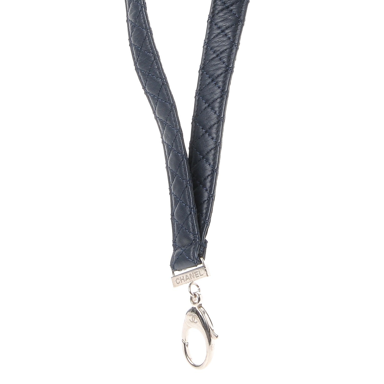Chanel Lambskin Quilted Lanyard Key Holder Necklace Navy 3 of 6