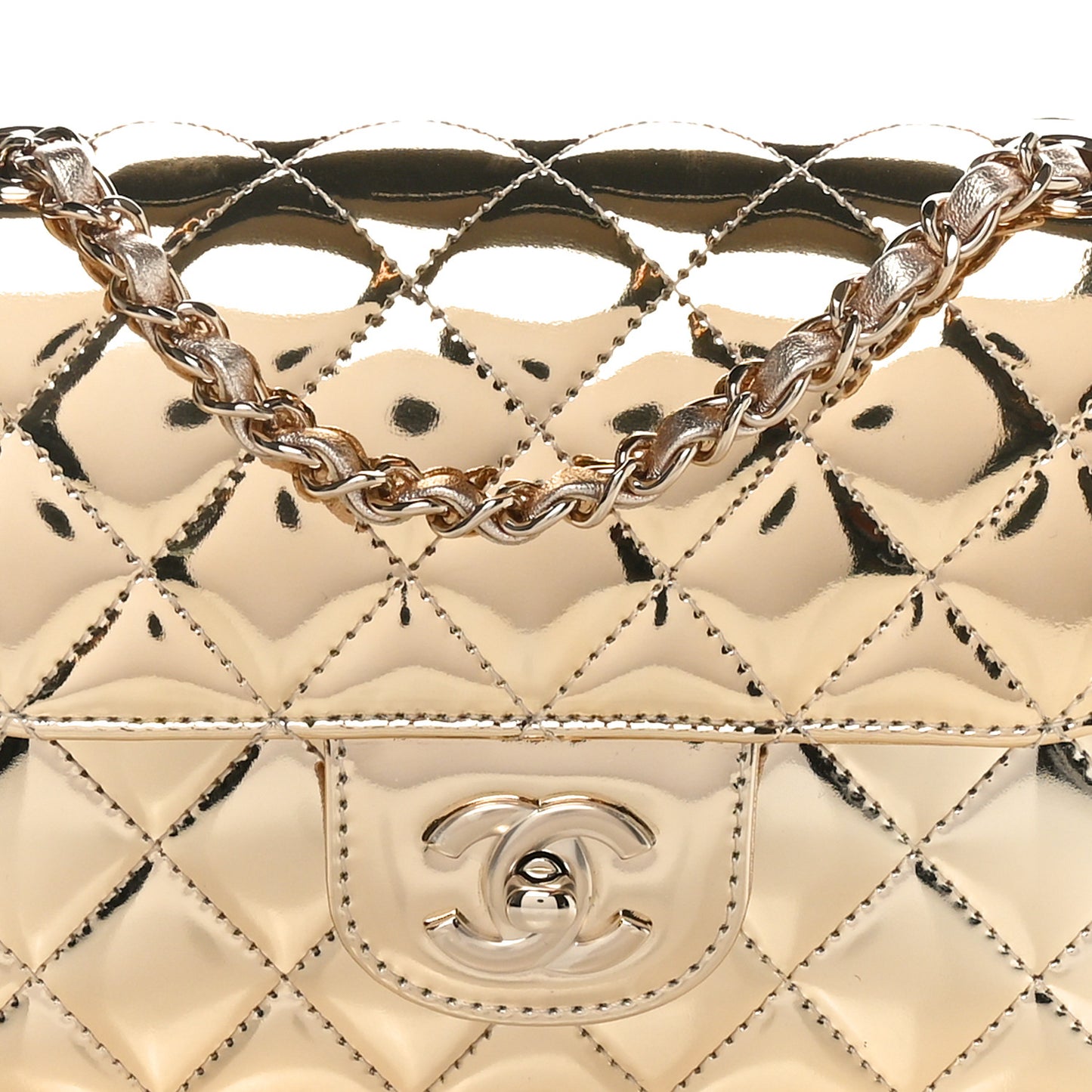 Mirror Calfskin Metallic Calfskin Quilted Hollywood Boulevard Mini Flap With Star Coin Purse Gold
