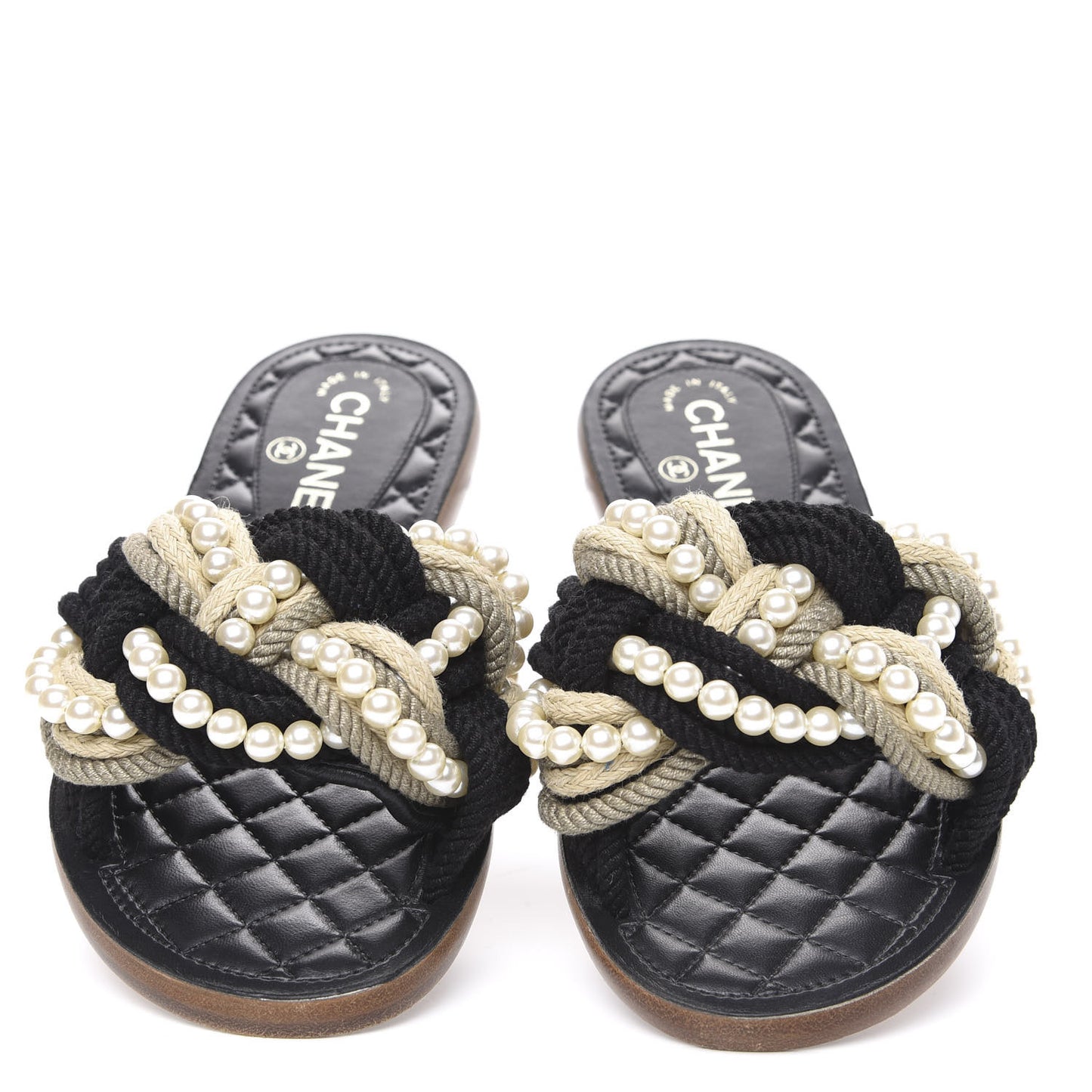 Lambskin Pearl Cord CC Mules 35 Black Beige