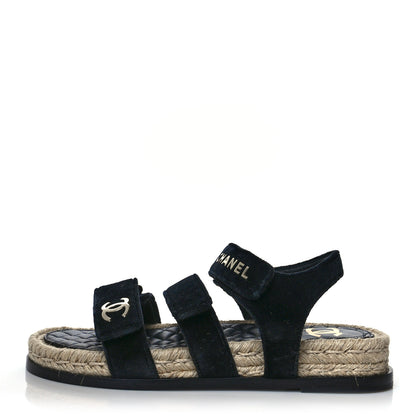 Chanel Velvet Velcro Dad Sandals 38 Navy Blue 1 of 7