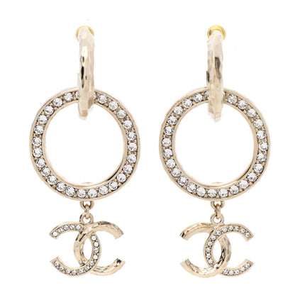 Chanel Crystal Round CC Drop Earrings Gold 1 of 5
