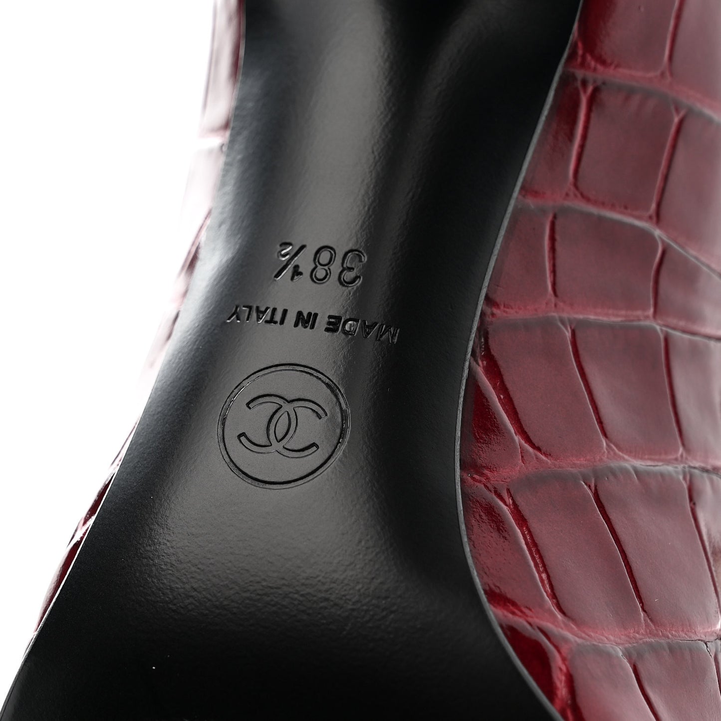 Crocodile Embossed Patent Calfskin Pumps 38.5 Burgundy Black