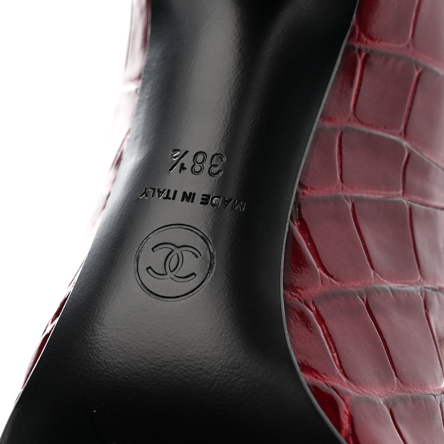 Chanel Crocodile Embossed Patent Calfskin Pumps 38.5 Burgundy Black 8 of 10