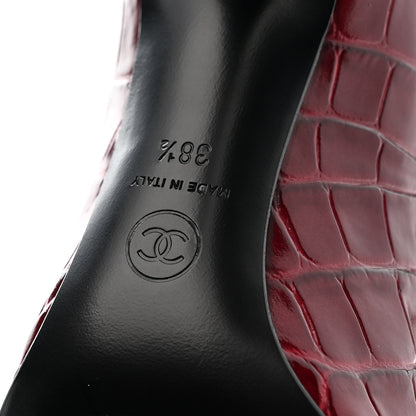 Chanel Crocodile Embossed Patent Calfskin Pumps 38.5 Burgundy Black 8 of 10