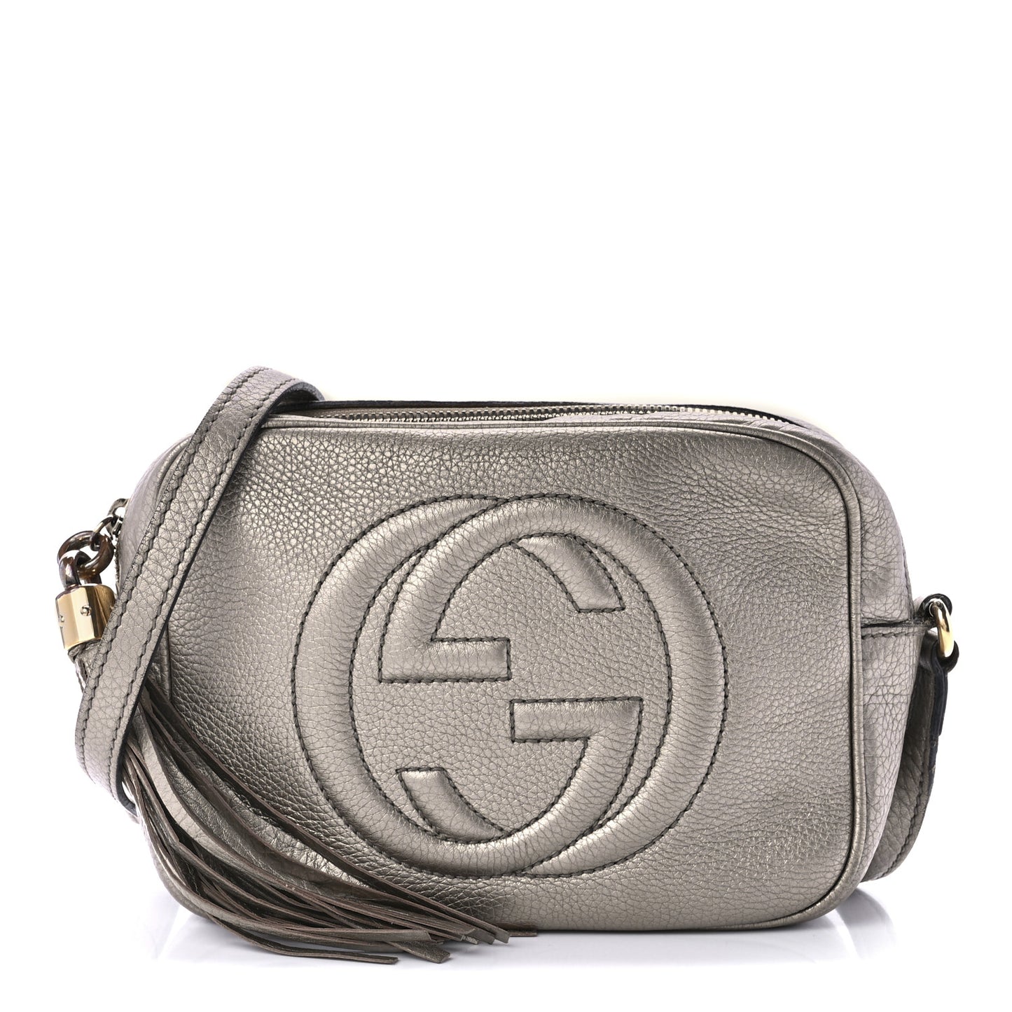 Metallic Pebbled Calfskin Small Soho Disco Bag Golden Beige