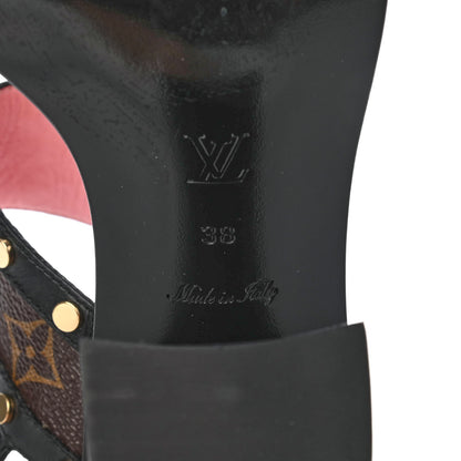 Louis Vuitton Calfskin Monogram Passenger Heeled Sandals 38 Black Rose 6 of 9